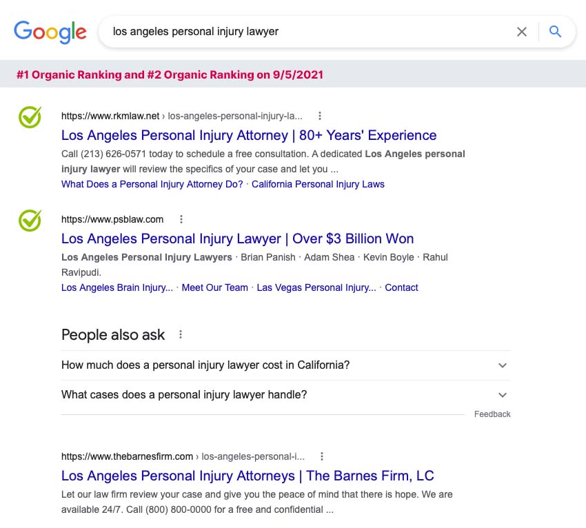 Google search Los Angeles personal injury lawyer